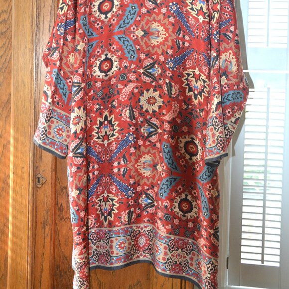 Exquisite Eskandar 100% Silk Tunic Dress Red Gold Floral SZ 1 Made in England - Picture 9 of 11